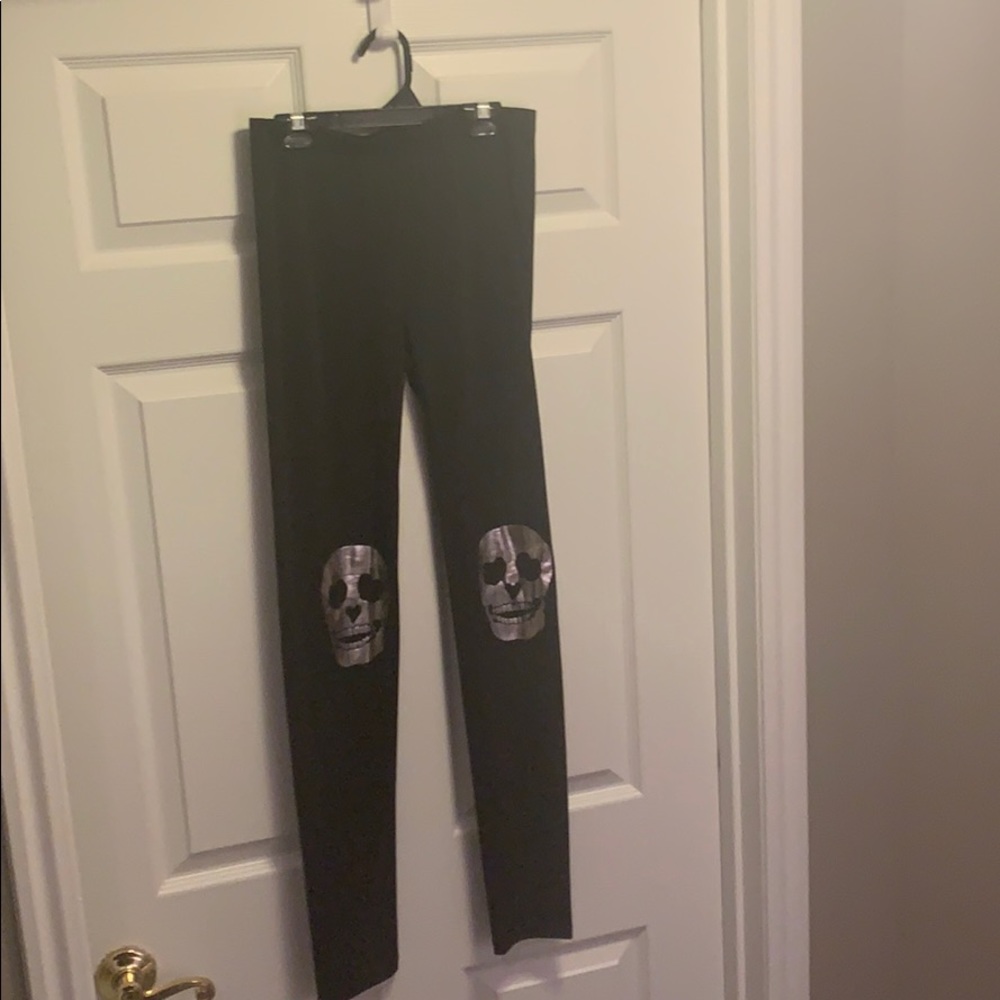 Black satin leggings with skulls MEDIUM